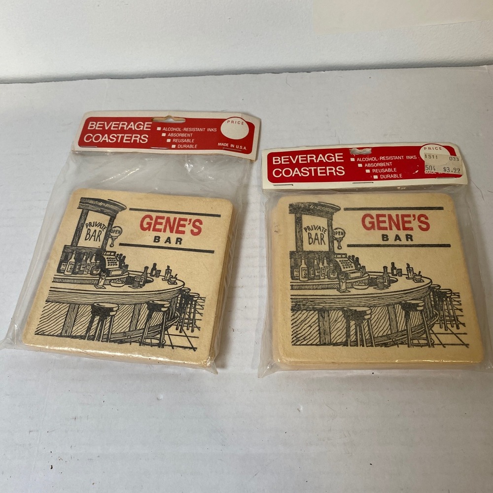 Maude Corporation Gene's Bar Coasters Alcohol Resistant Absorbent New 2‎ packs